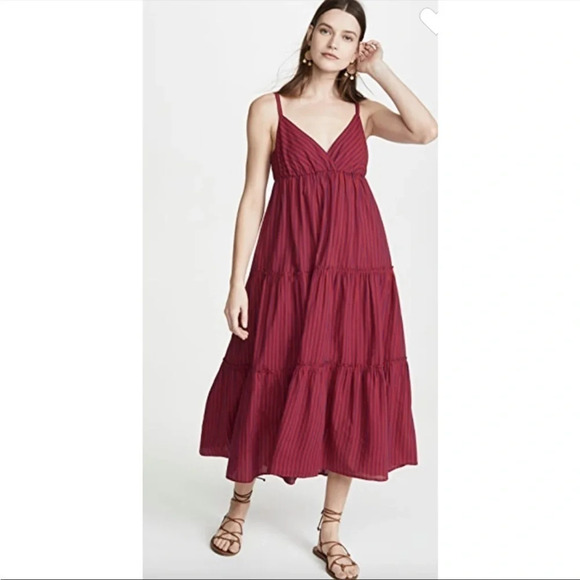XIRENA Mae Striped Midi Ruffle Flounce V Neck Dress In Cabana Size XS b18 - Picture 1 of 12